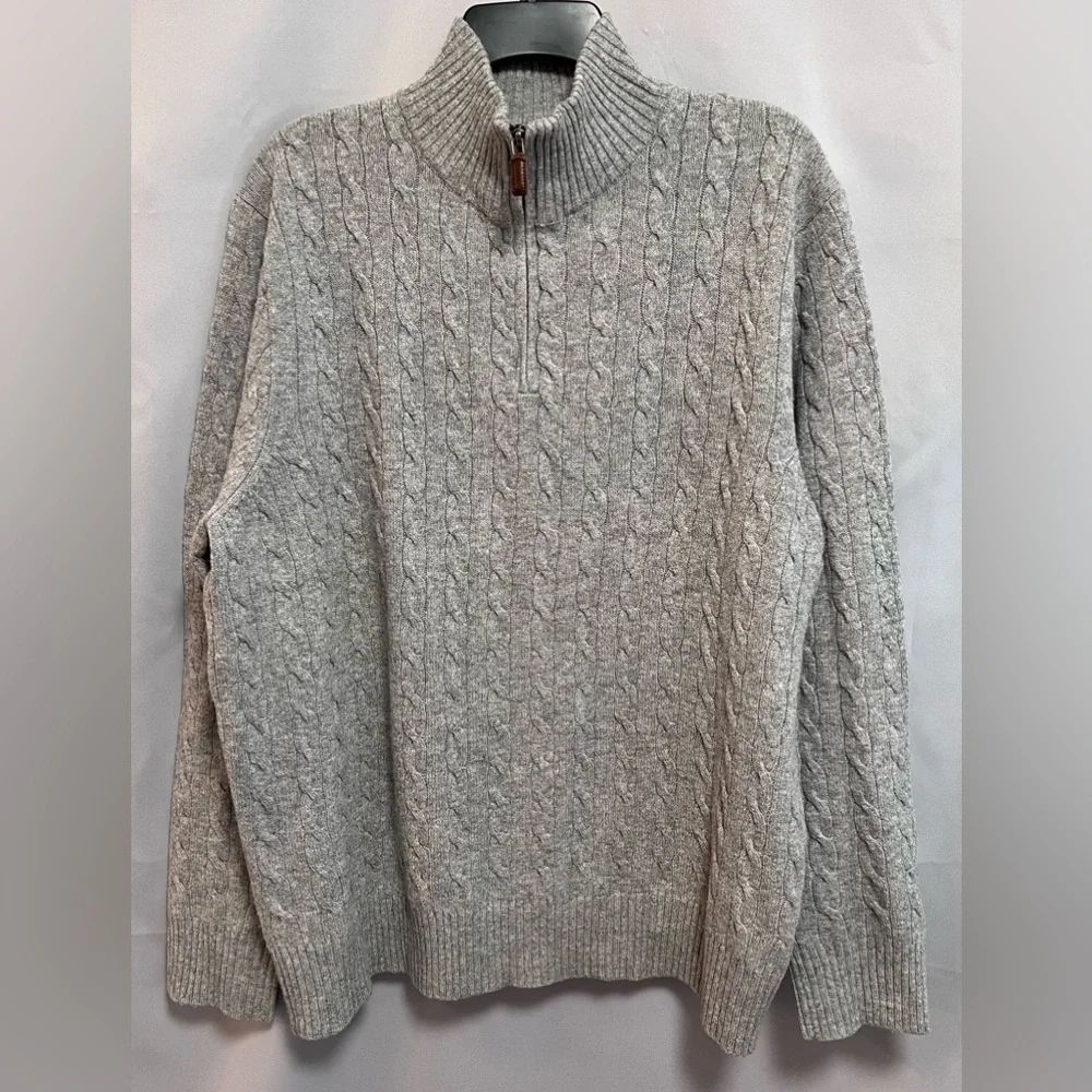J Crew Knit‎ Sweater Men's Extra Large Gray Lambs Wool 1/4-Zip Mock-Neck